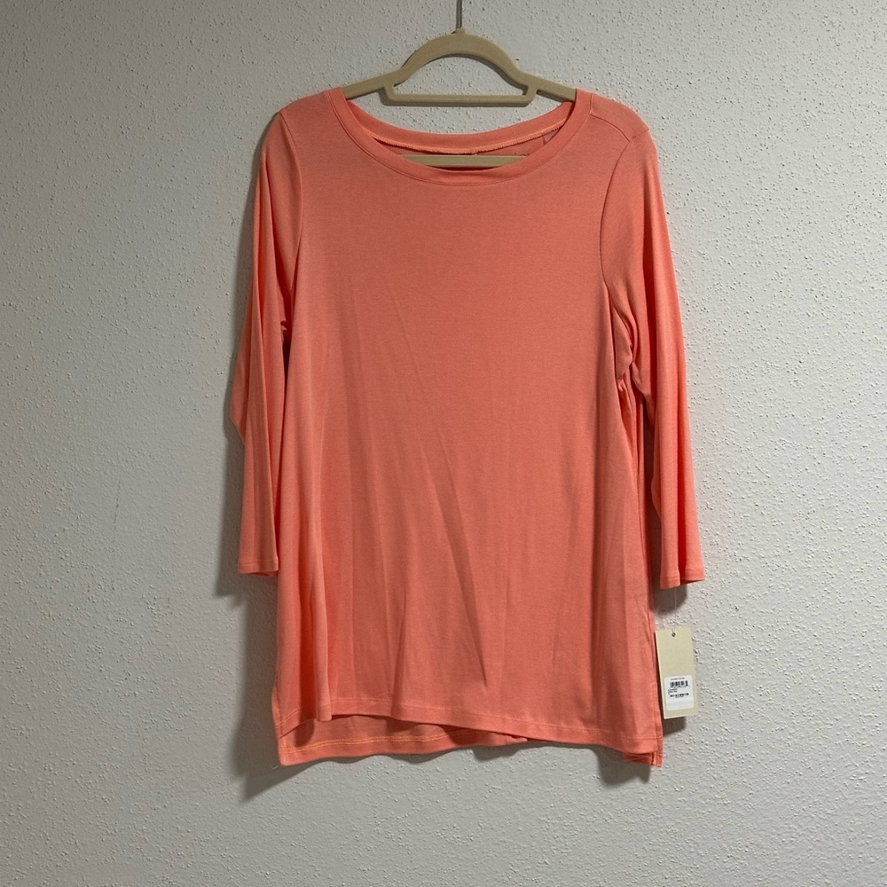 Sejour Womens Pullover top Peach Long Sleeve Scoop Neck Plus 1XL